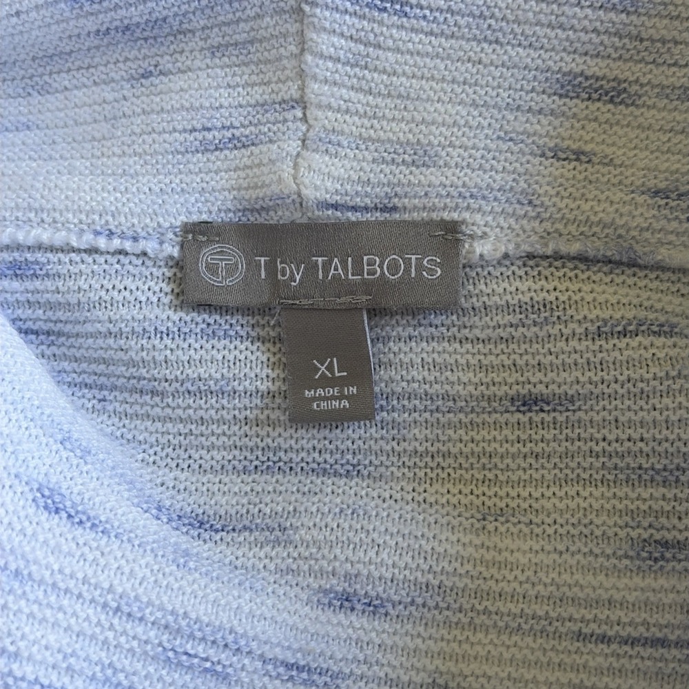 T By Talbots Top Women's XL Blue Ombre Stripe Drawstring Cowlneck Minimalist - Picture 13 of 15